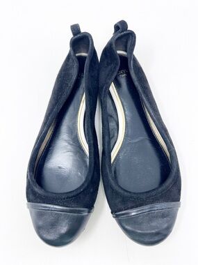 LANVIN PARIS BLACK SUEDE LEATHER TOE CAP SLIP ON BALLET FLATS WOMENS 38.5
